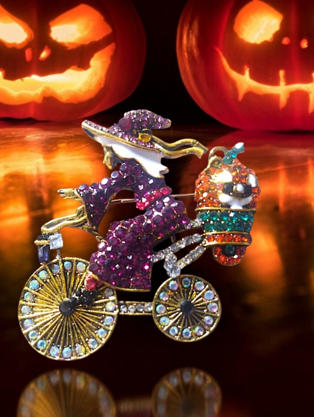 Halloween Witch Bicycle Brooch